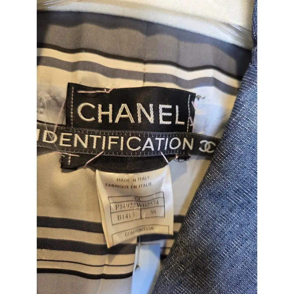 CHANEL Authentic Vintage Boutique Denim 2-Button Blazer Jacket- Size 8